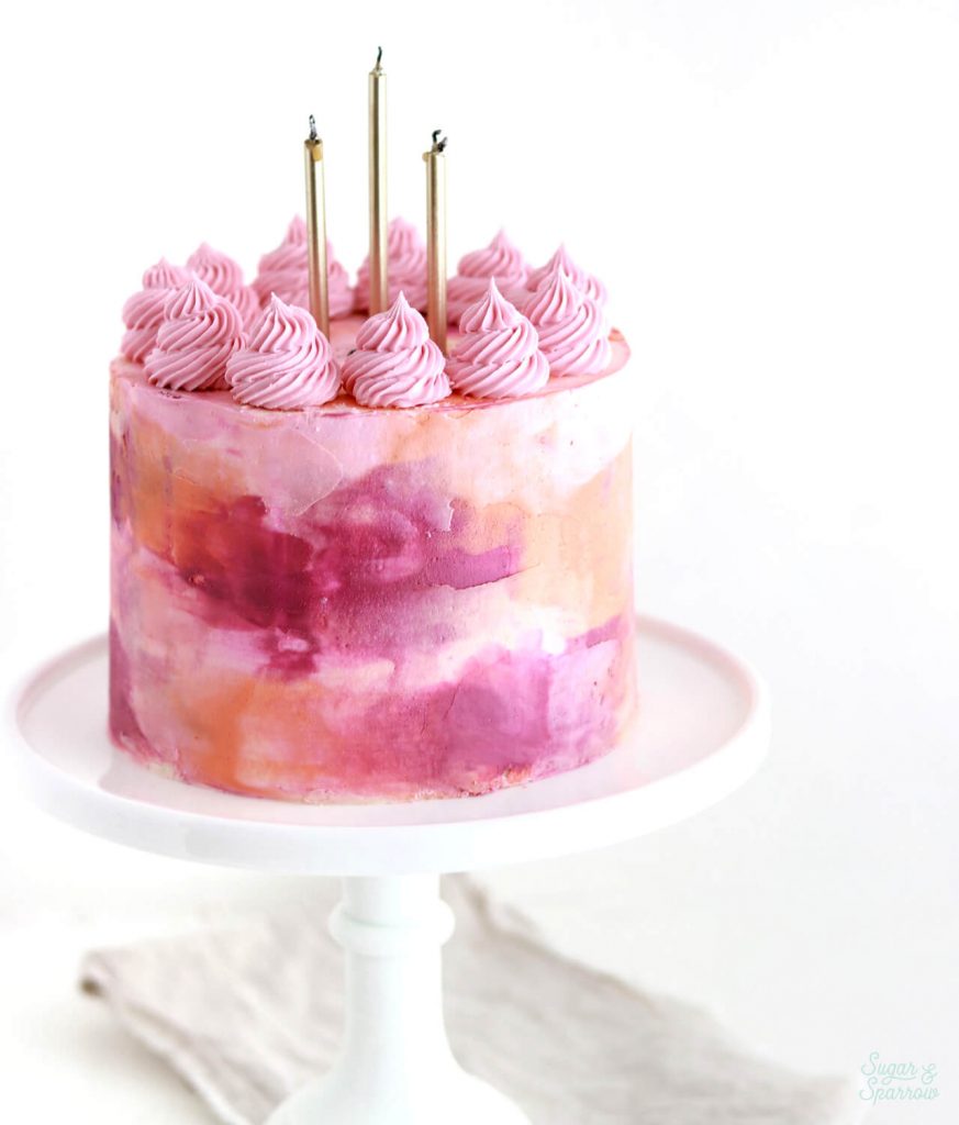 pink watercolor buttercream cake