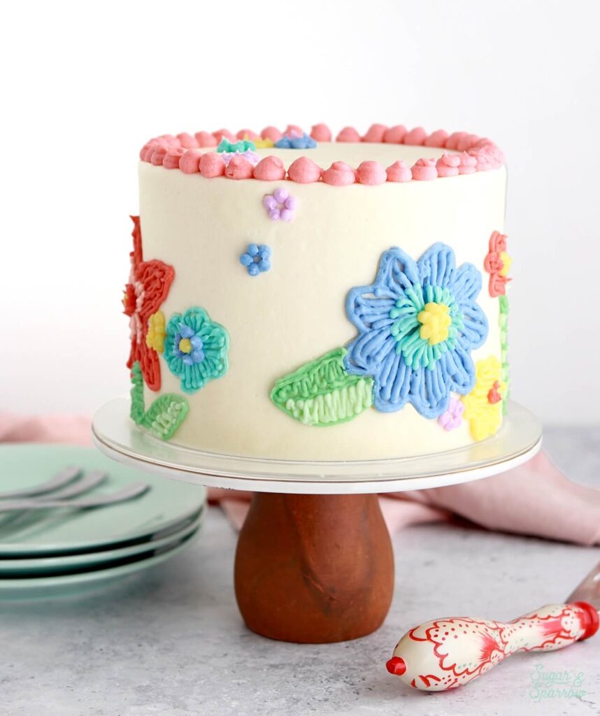 buttercream floral embroidery cake