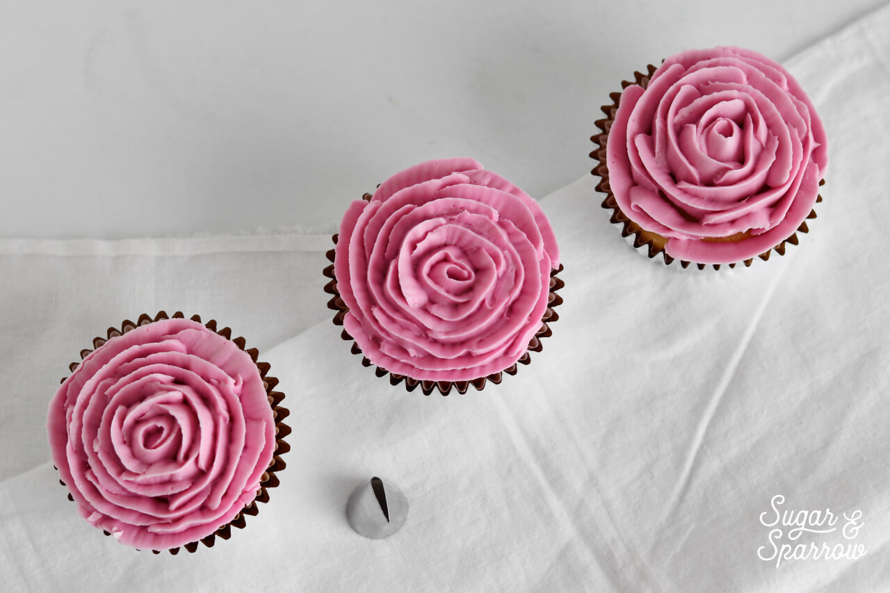 buttercream rose cupcakes by Sugar and Sparrow