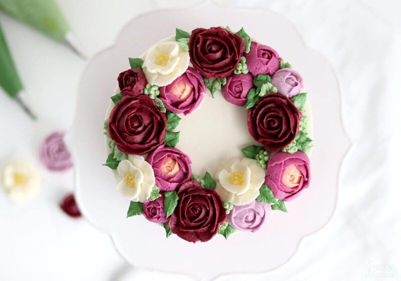 buttercream flower wreath cake