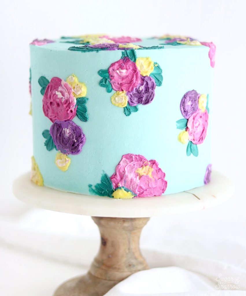 spatula painted floral cake by sugar and sparrow
