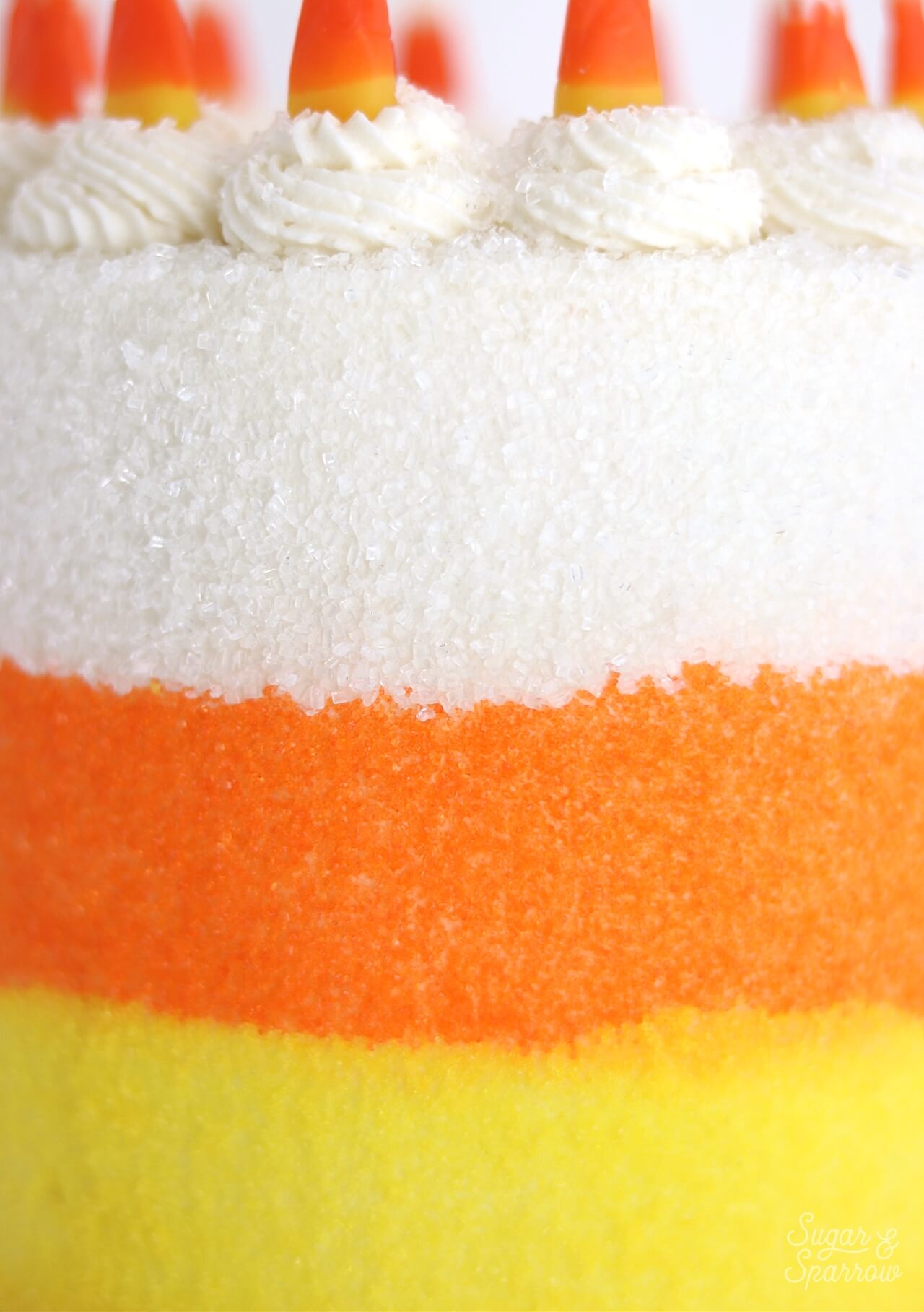 sugared cake in candy corn colors