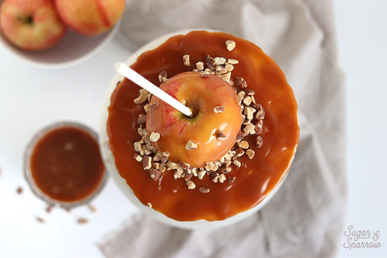 salted caramel recipe for apples by sugar and sparrow