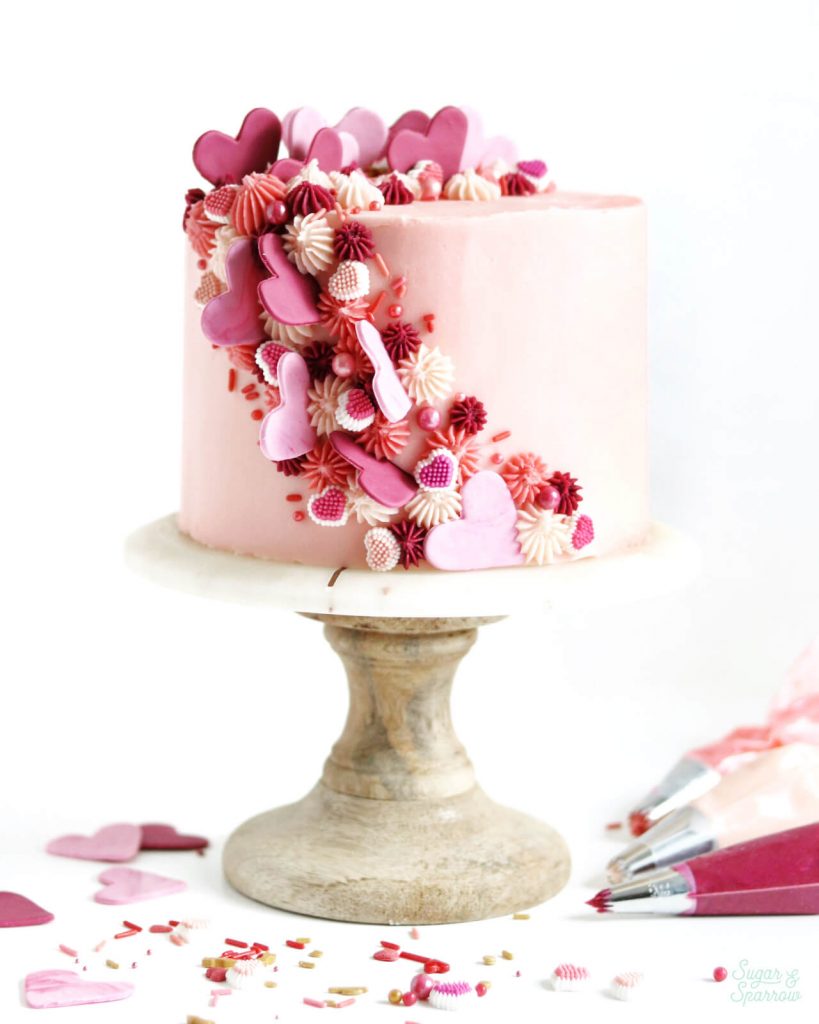 cascading heart cake for valentines day by sugar and sparrow