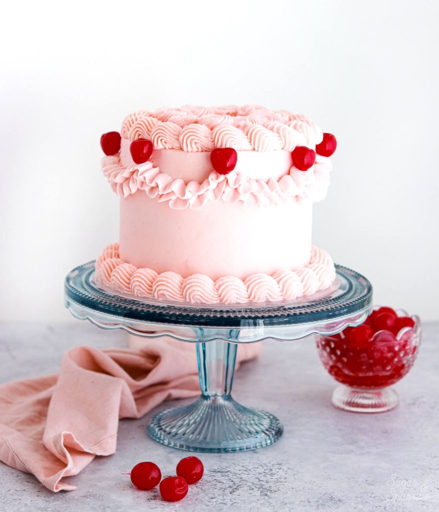 Cherry Chip Cake with vintage piping