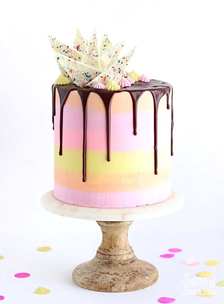 chocolate ganache drip cake by sugar and sparrow