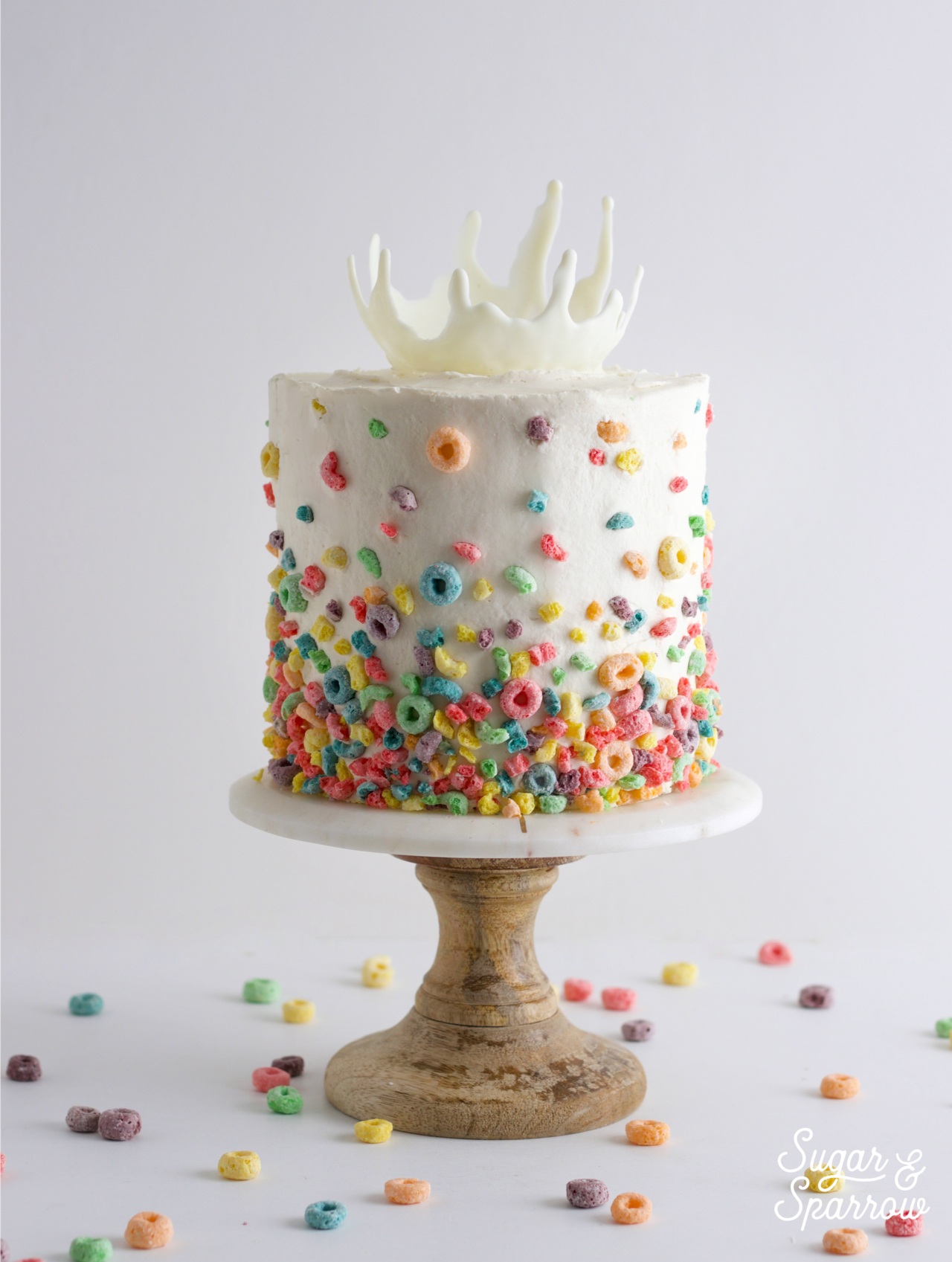 milk and cereal milksplash cake by sugar and sparrow