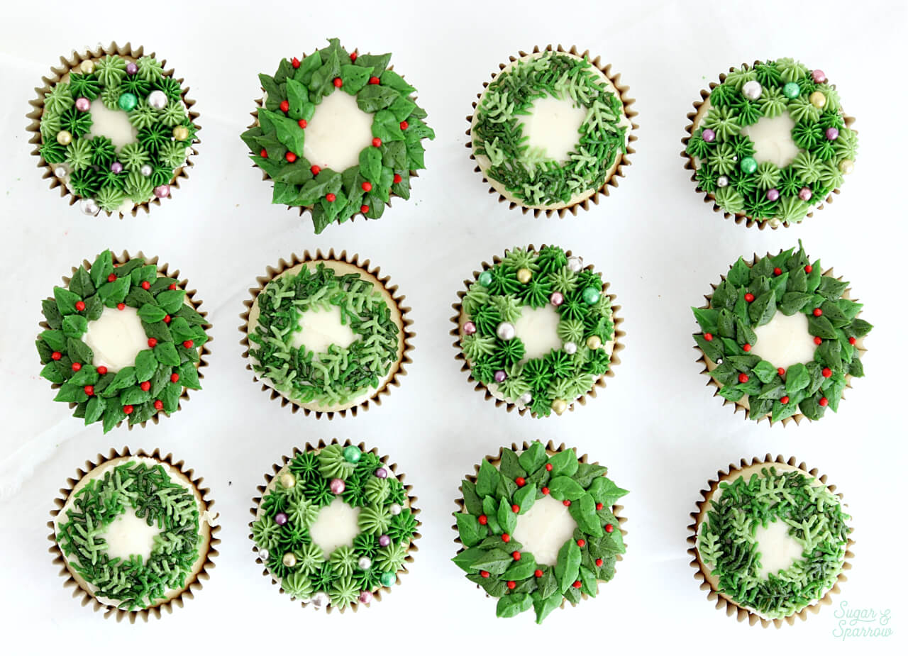 holiday wreath cupcakes by sugar and sparrow