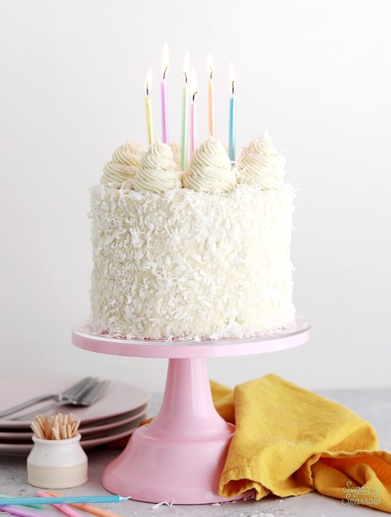 coconut cake with coconut cream cheese frosting