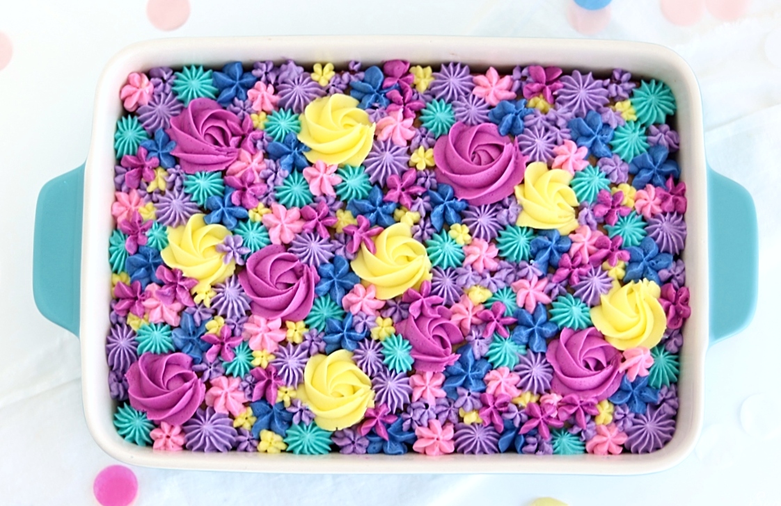 sheet cake with flowers