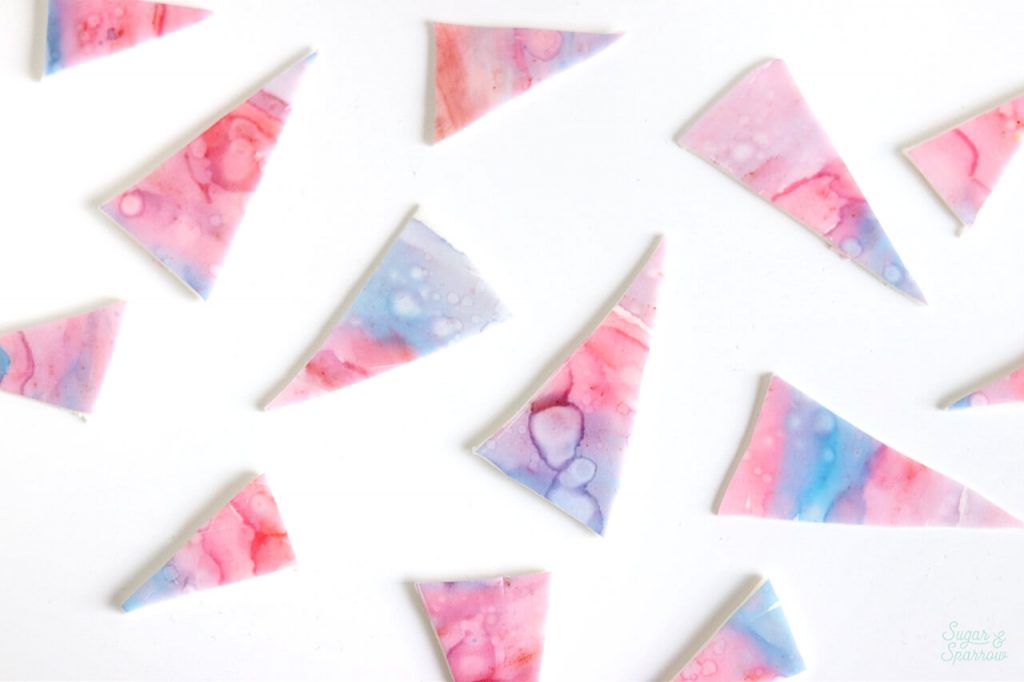 watercolor fondant triangles for cake decorating