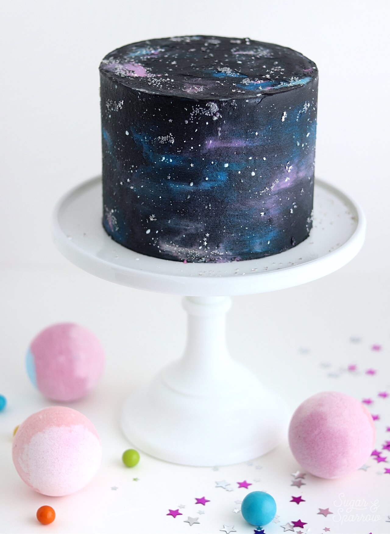 black buttercream galaxy cake