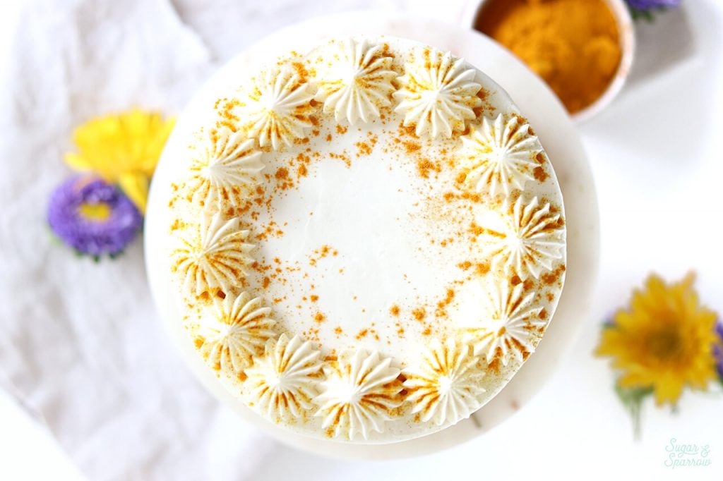 turmeric latte cake recipe by sugar and sparrow