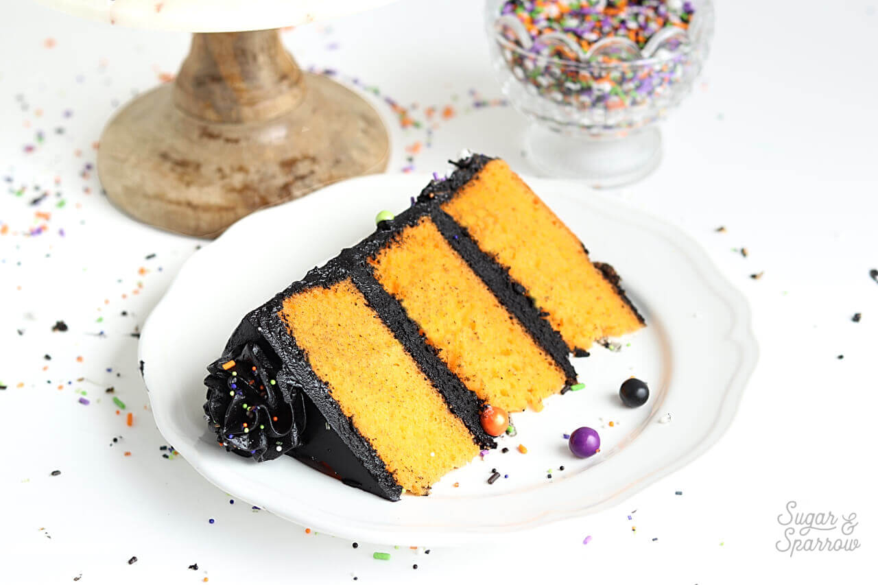 orange cake with black frosting for halloween