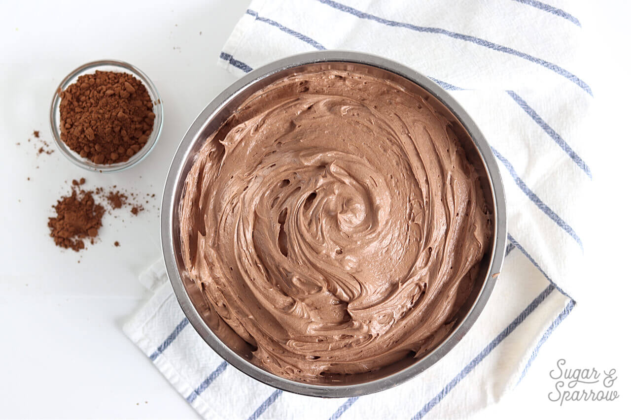 chocolate buttercream recipe by sugar and sparrow