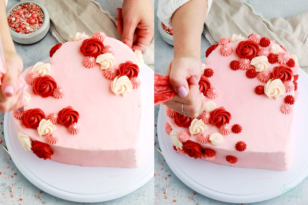 piped buttercream heart cake by sugar and sparrow