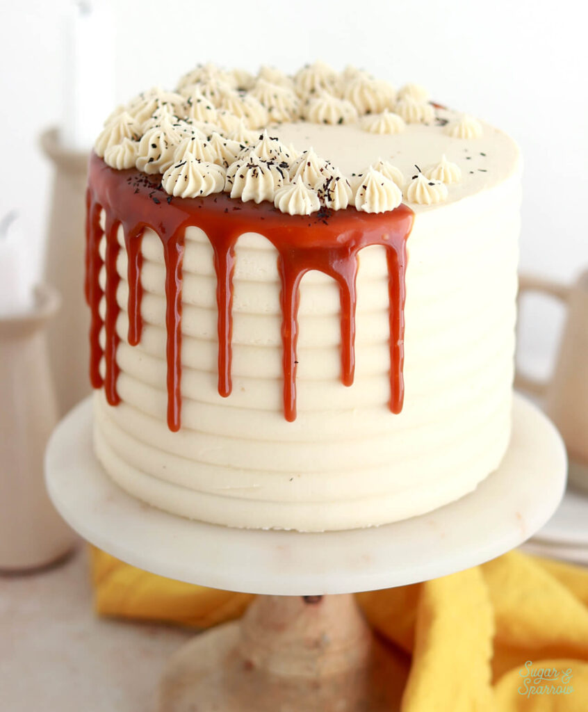 London fog cake recipe with salted caramel drip