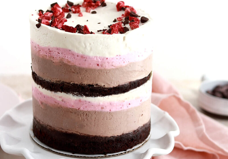 neapolitan ice cream cake by sugar and sparrow