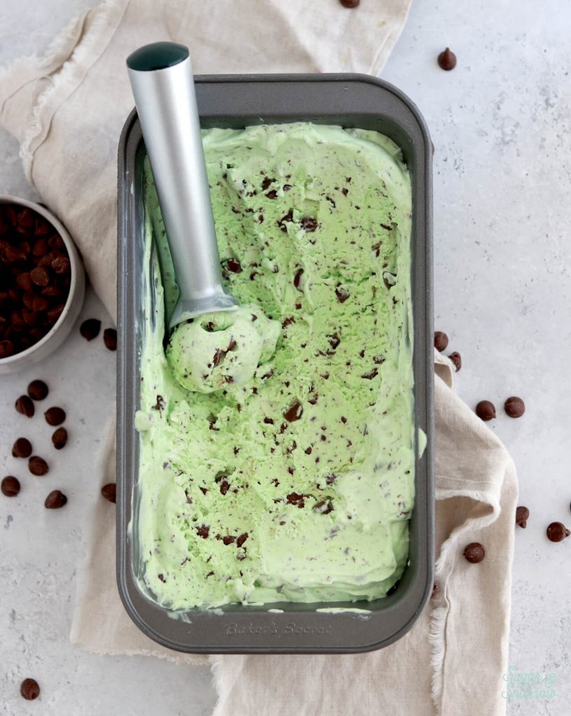 no churn mint chocolate chip ice cream recipe by sugar and sparrow