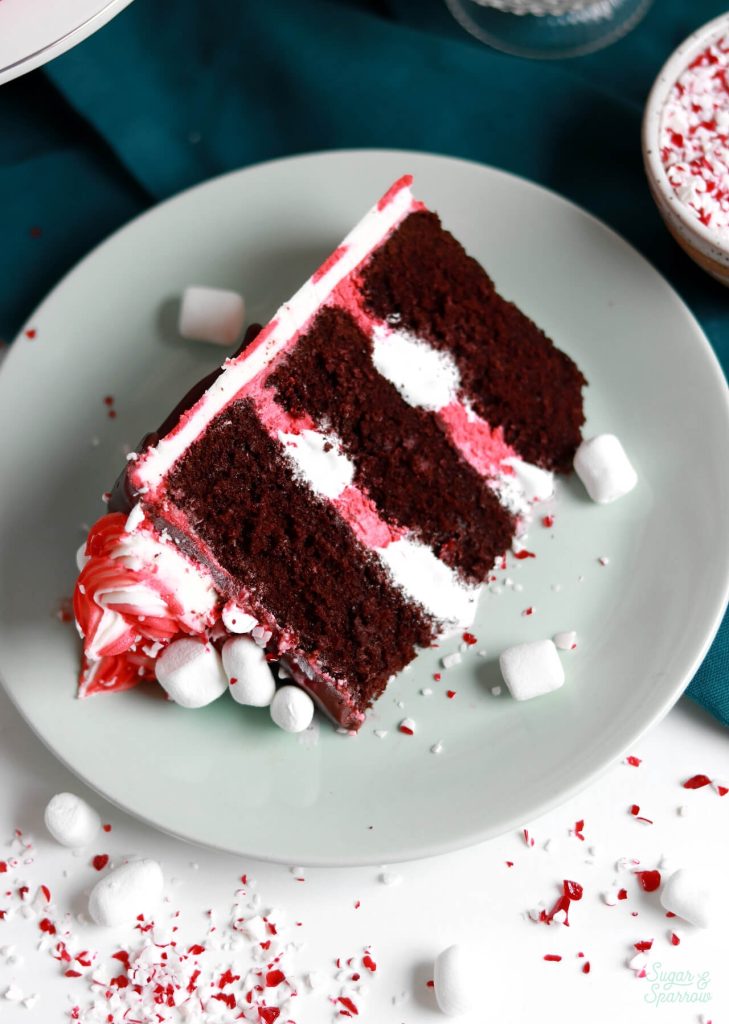 peppermint hot cocoa cake with marshmallow creme filling