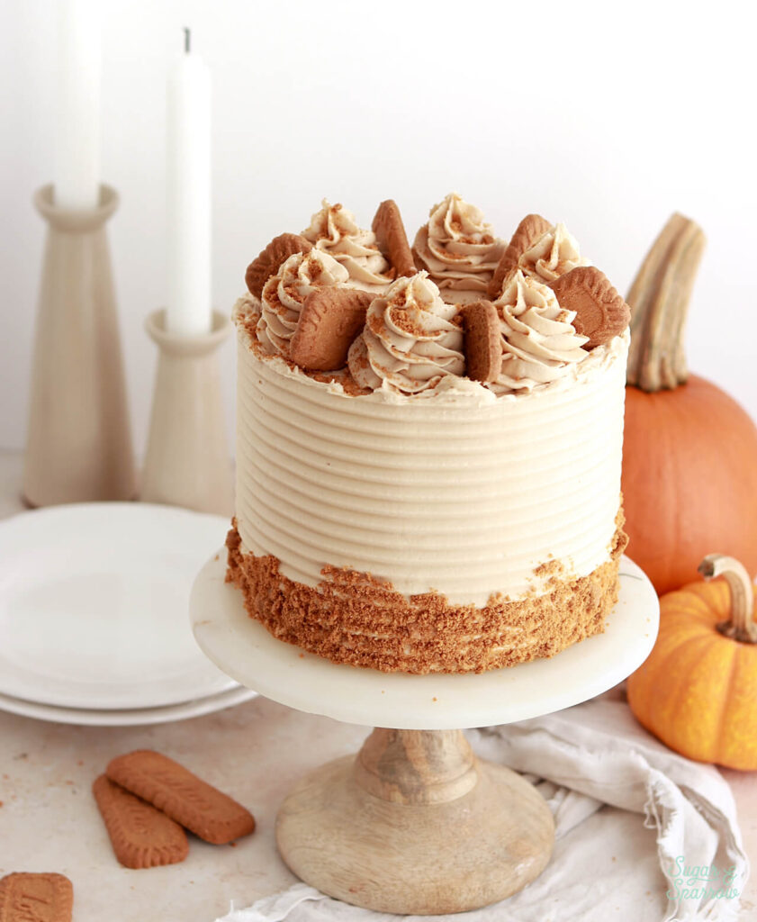 pumpkin biscoff cake recipe by sugar and sparrow