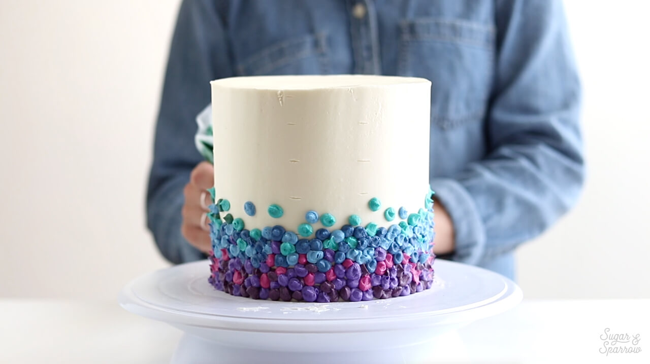 piping dots onto cake