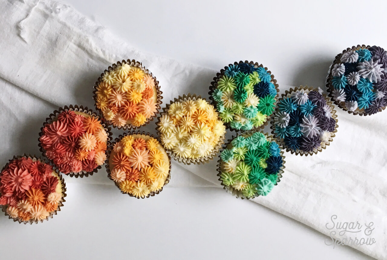 rainbow cupcakes by sugar and sparrow