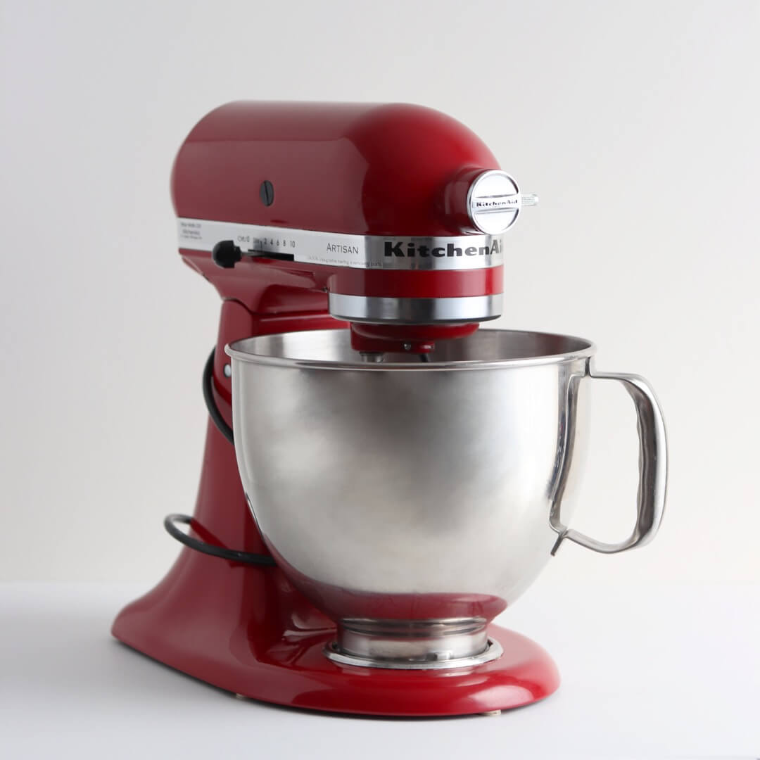 A 5-Quart Kitchenaid Mixer sits on a white background.