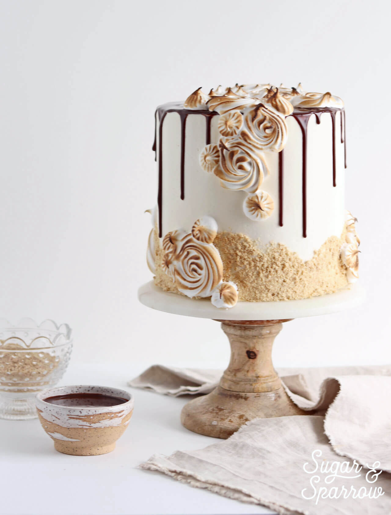 toasted marshmallow smores cake by sugar and sparrow