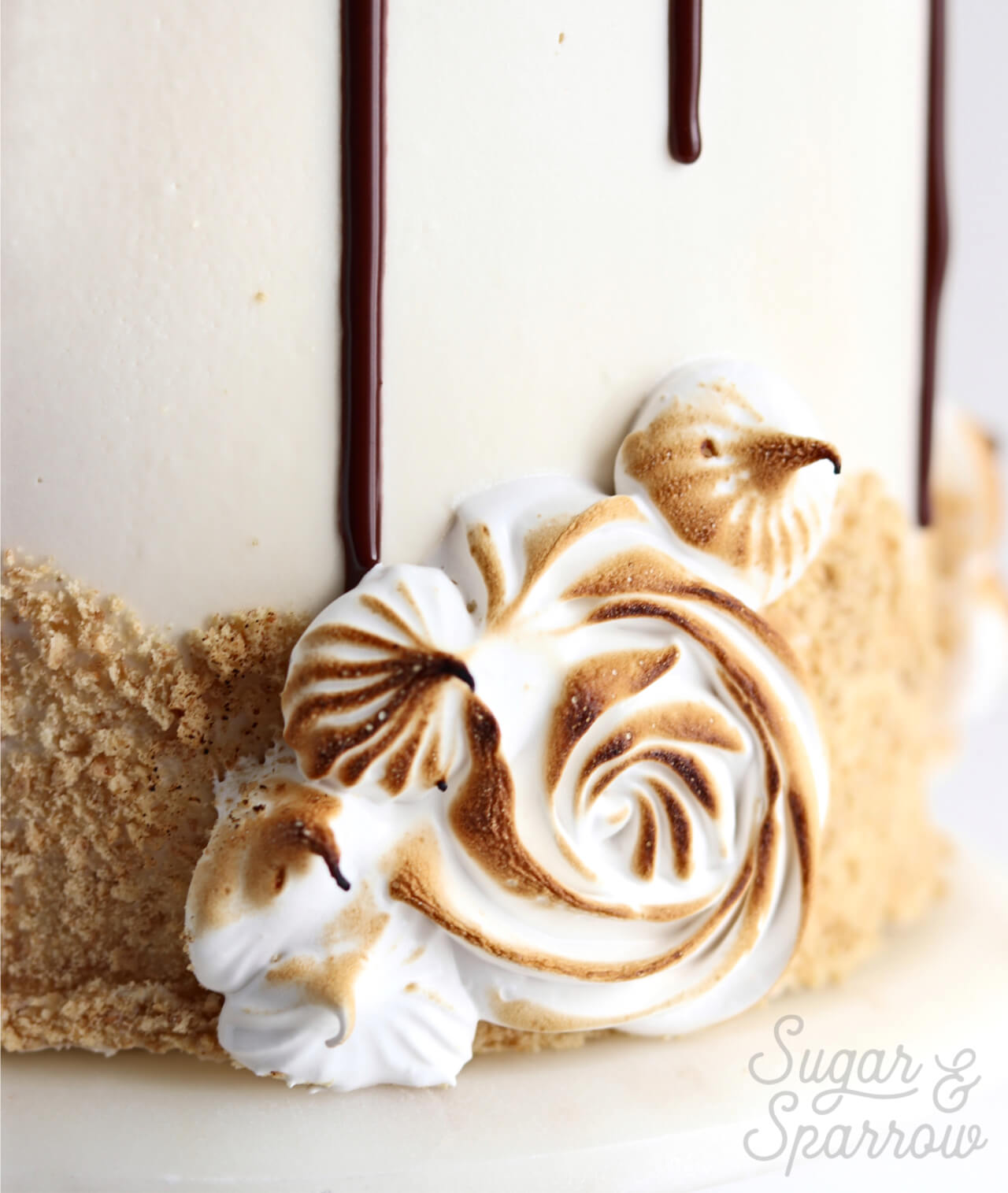 toasted smores cake recipe by sugar and sparrow