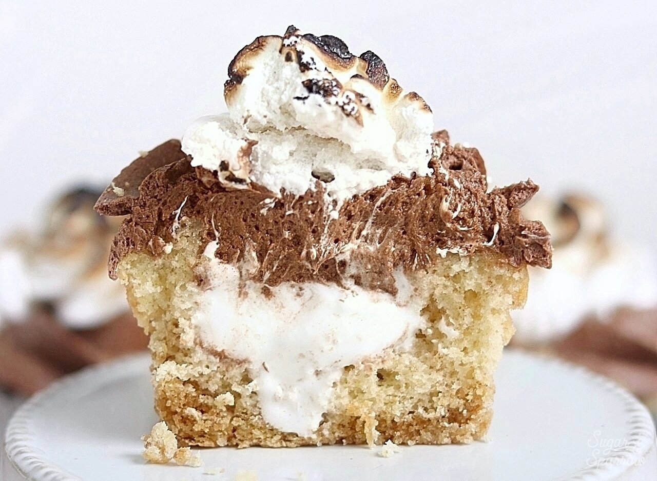 smores cupcakes filled with marshmallow