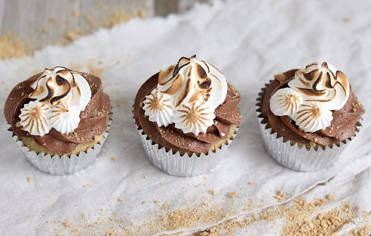 smores cupcakes with toasted marshmallow