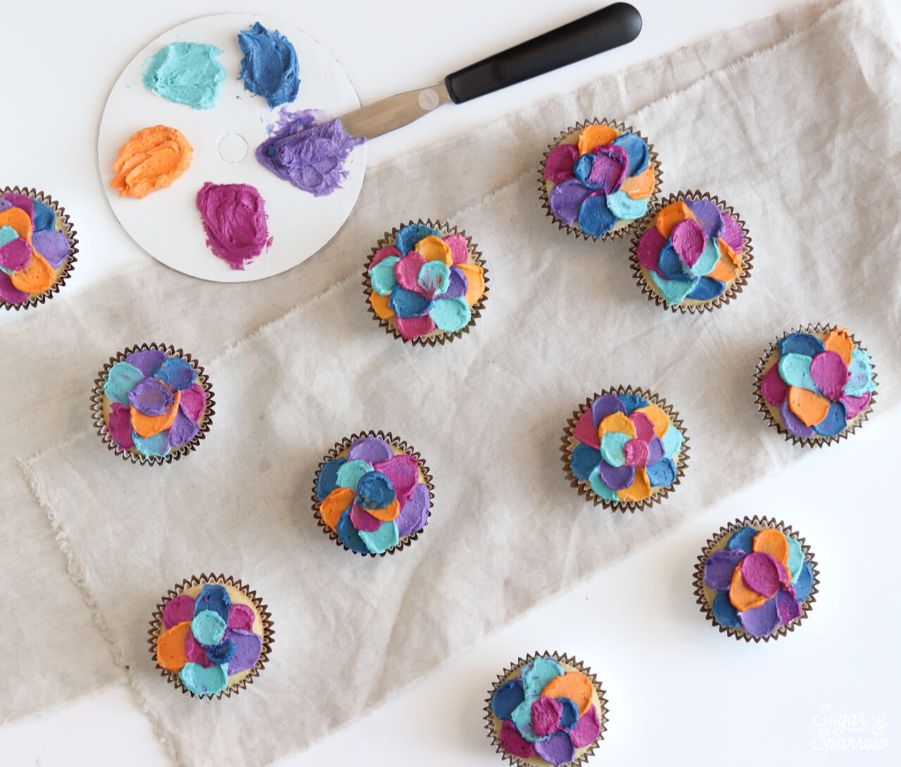 colorful cupcakes by sugar and sparrow