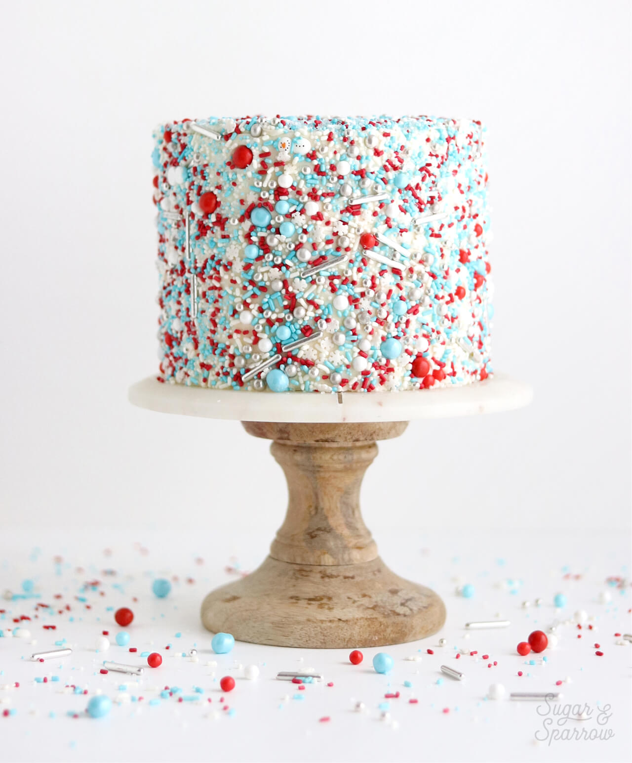 Christmas sprinkles cake by Sugar and Sparrow