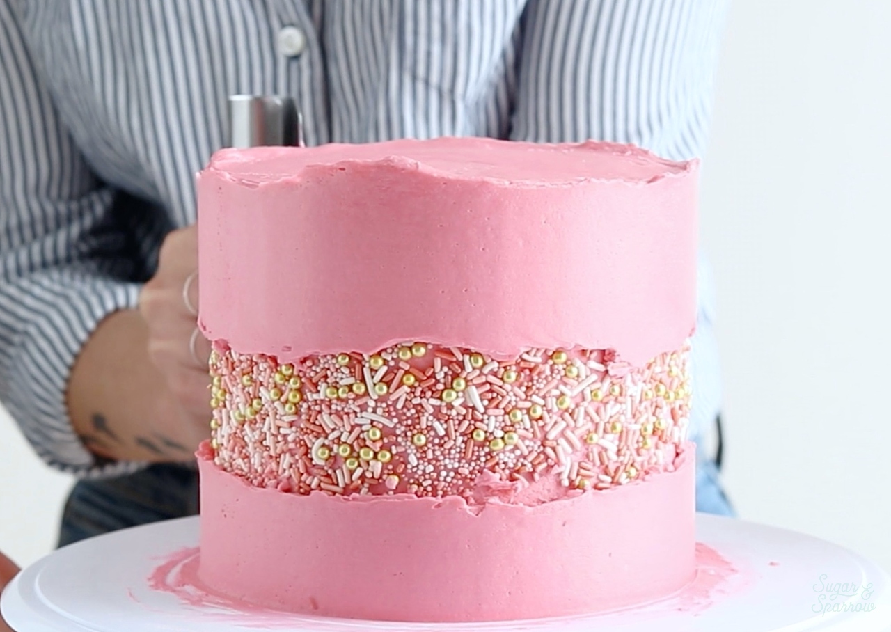 smooth buttercream cake with sprinkles