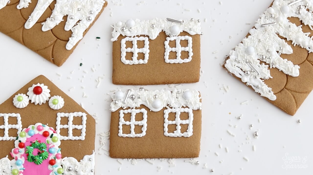 decorated gingerbread house pieces