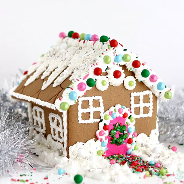 sprinkle gingerbread house by sugar and sparrow