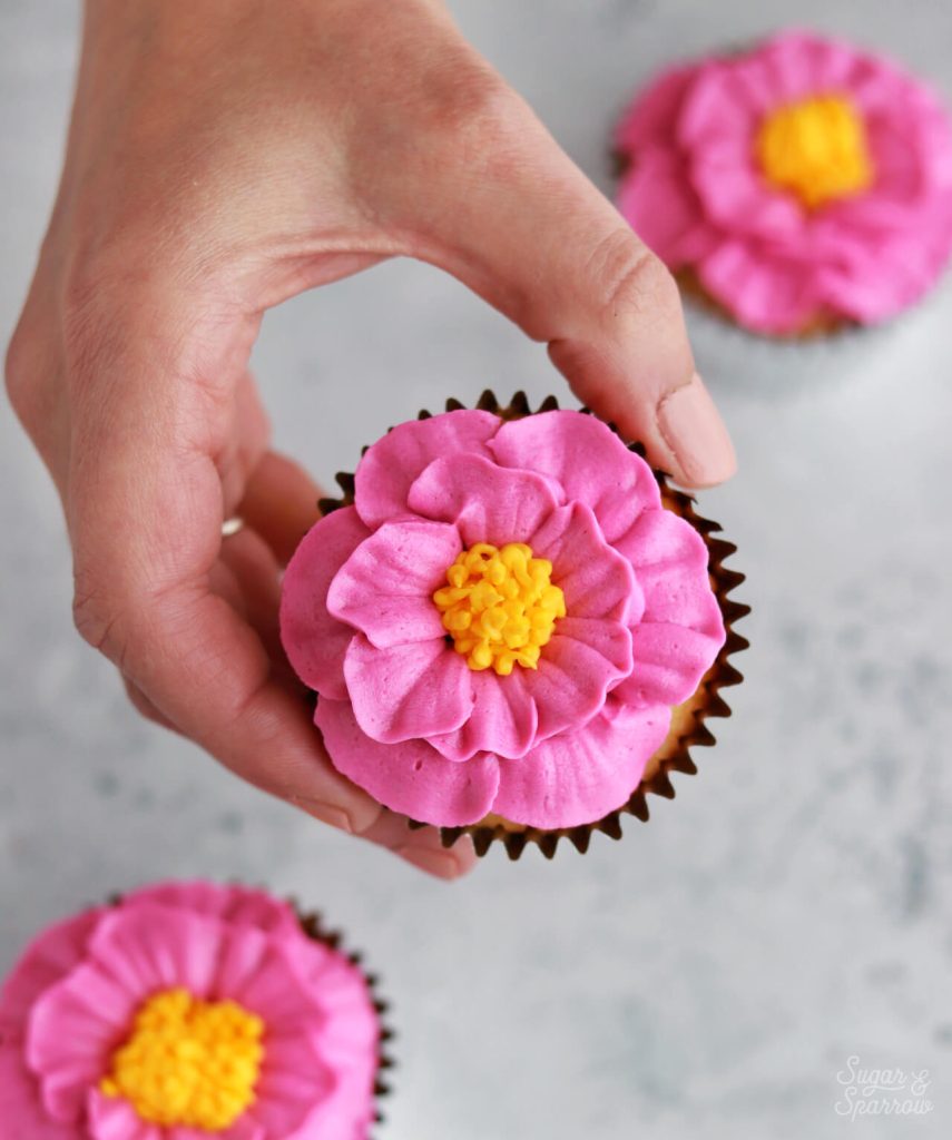 buttercream camellia cupcakes
