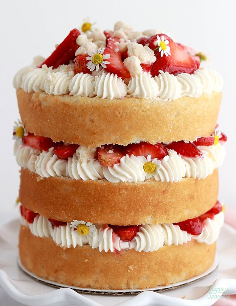 strawberry layer cake with whipped cream frosting