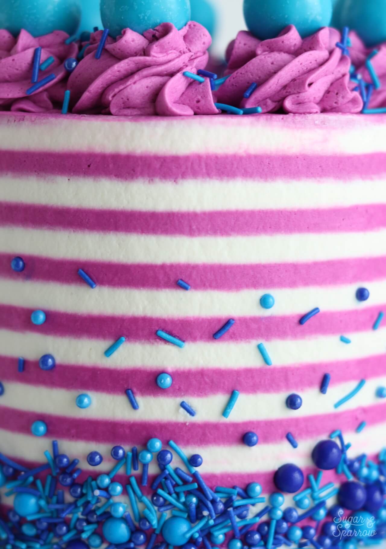 striped buttercream cake with sprinkles