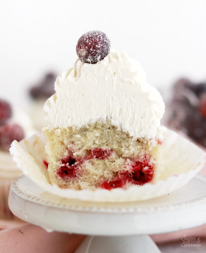 cranberry white chocolate cupcakes by sugar and sparrow