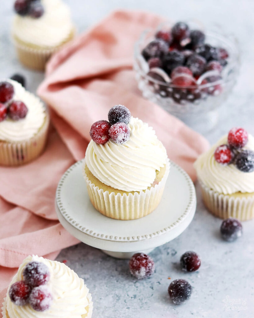 sugared cranberry vanilla cupcakes with white chocolate frosting recipe