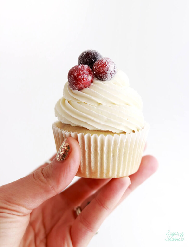 sugared cranberry cupcakes by sugar and sparrow