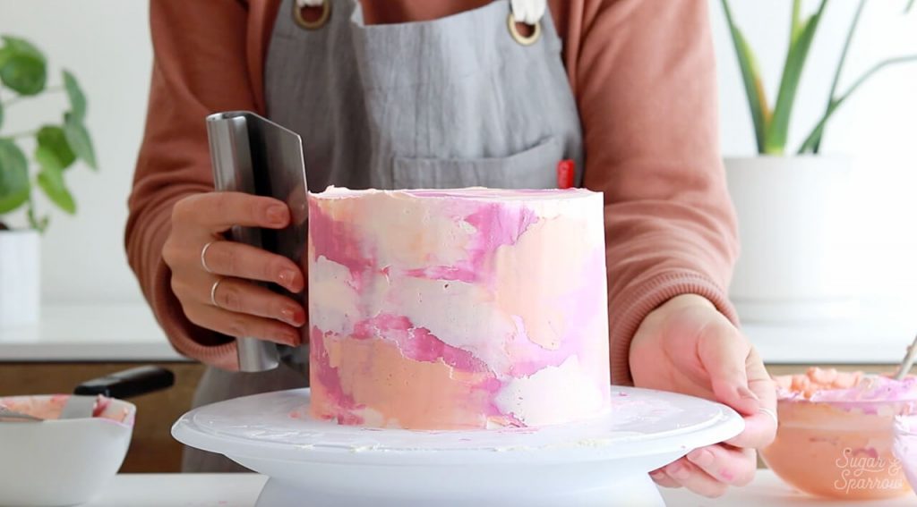 smooth buttercream watercolor cake tutorial