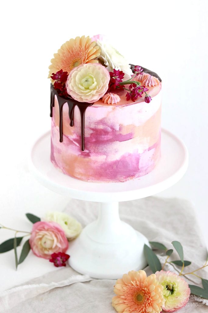 watercolor cake tutorial by sugar and sparrow