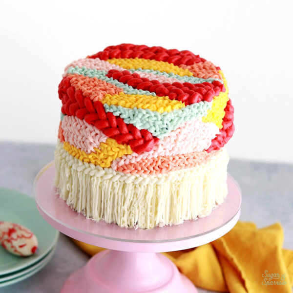 woven tapestry inspired cake tutorial by sugar and sparrow