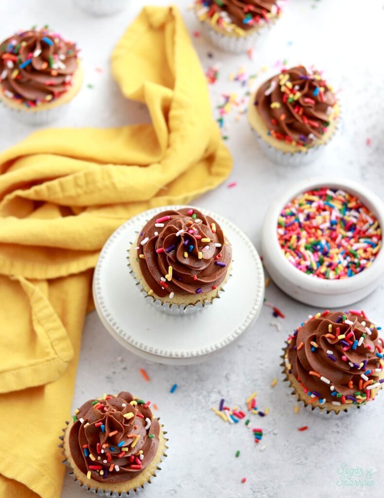 yellow cupcakes recipe with chocolate frosting