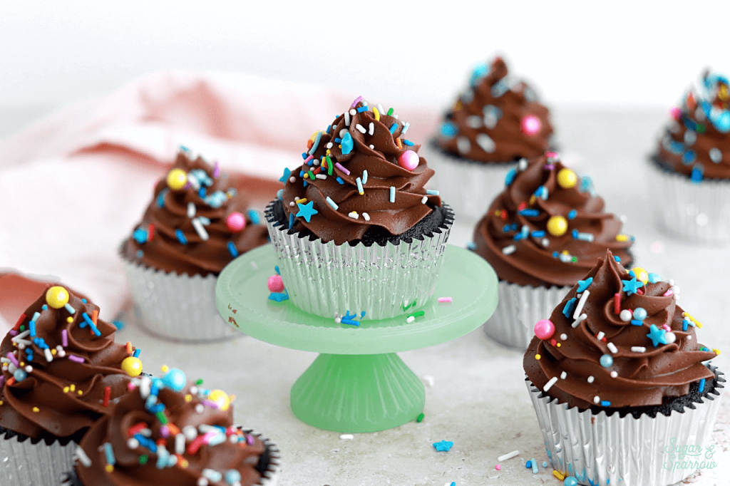 chocolate cupcakes by sugar and sparrow